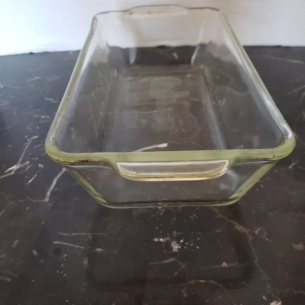 Pyrex 2 set loaf pan and small #7201 mixing bowl clear glass